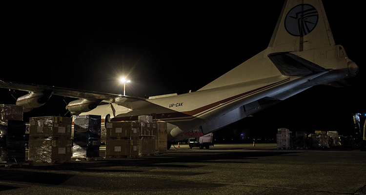 Emergency supplies for the Philippines awaits in the cargo area
